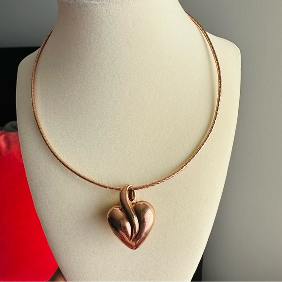 Rose Gold Vermeil 925 Omega Necklace with Heart Pendant - Picture 6 of 15